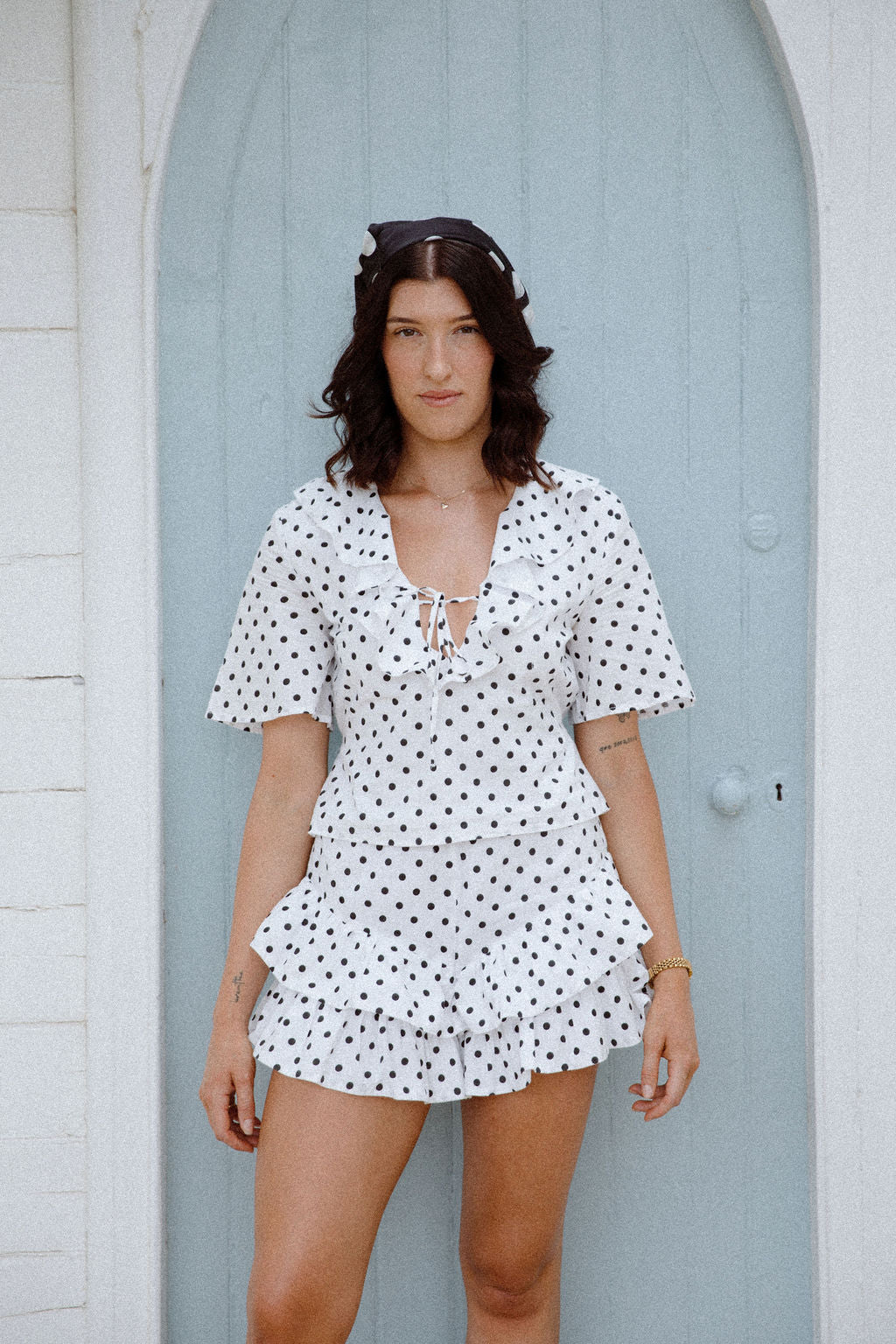 Lenni Ruffle Top | Polka Dot